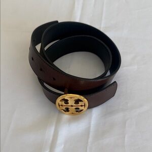 Tory Burch Dark Brown Belt with Gold Emblem